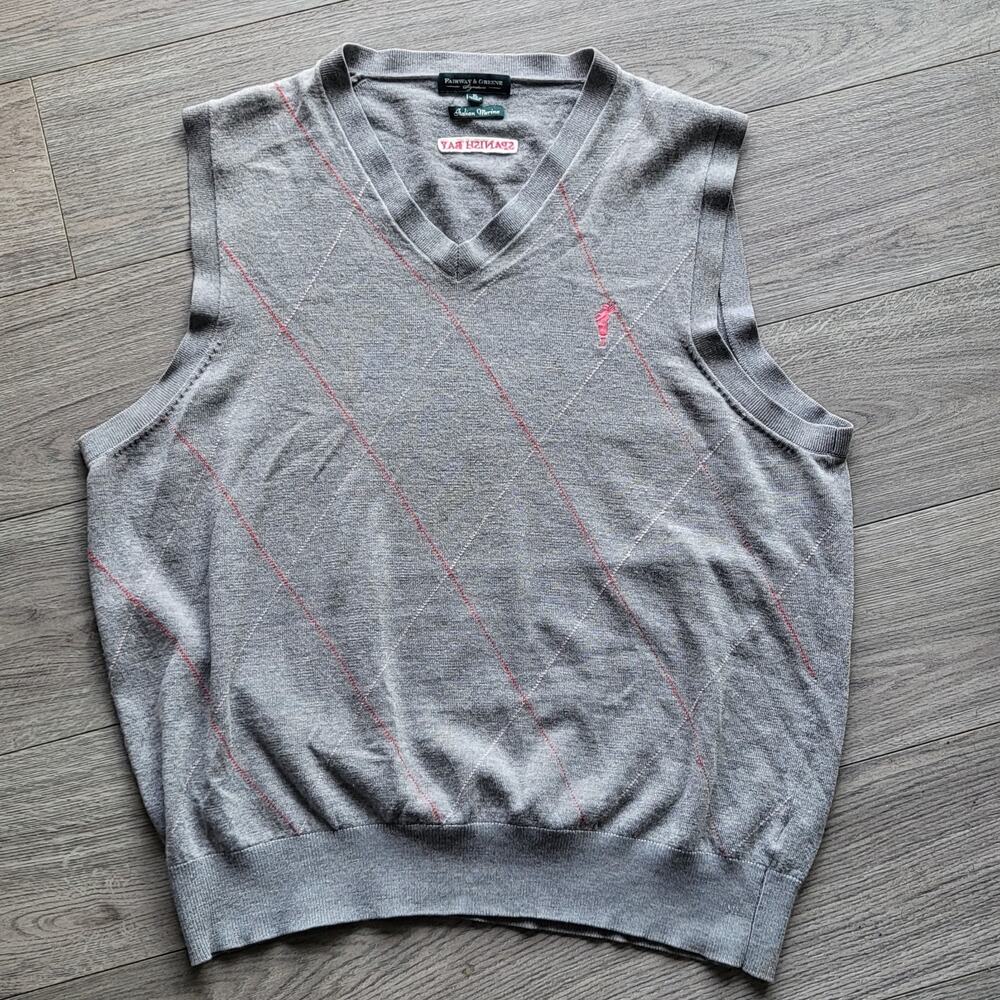 Fairway & Greene Italian Merino Wool Mens XL Gray Pink Argyle Sweater Vest